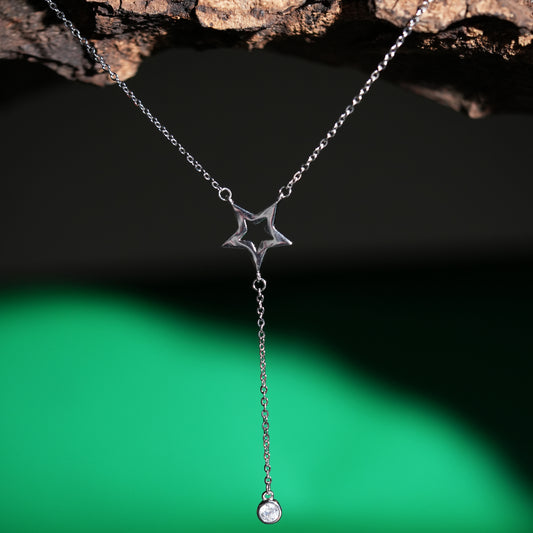 Starlit Drop 925 Silver Y-Shaped Pendant Necklace