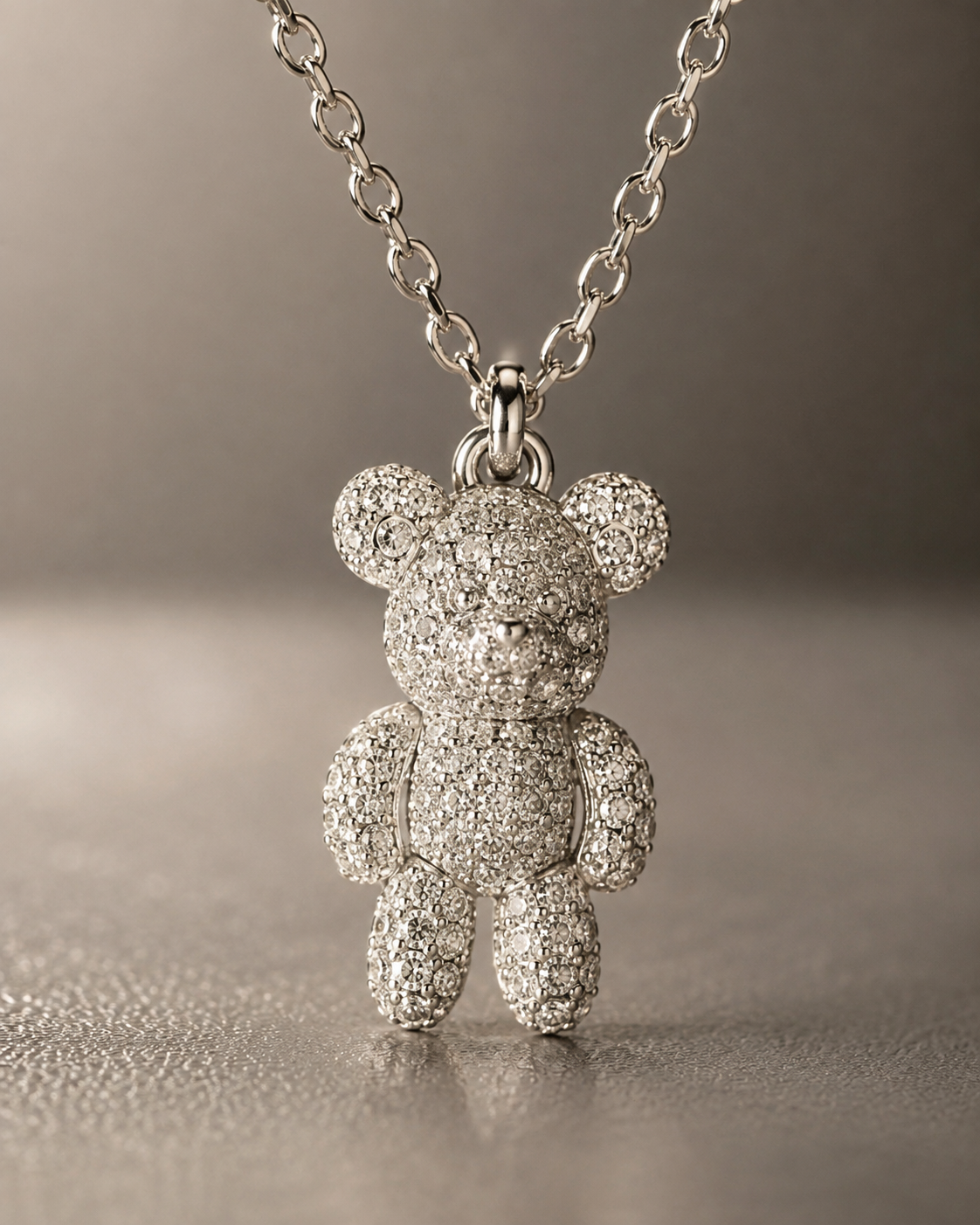 Sterling Silver Pavé Crystal Teddy Bear Pendant Necklace
