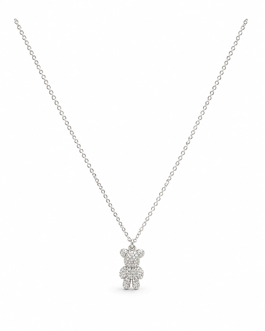 Sterling Silver Pavé Crystal Teddy Bear Pendant Necklace