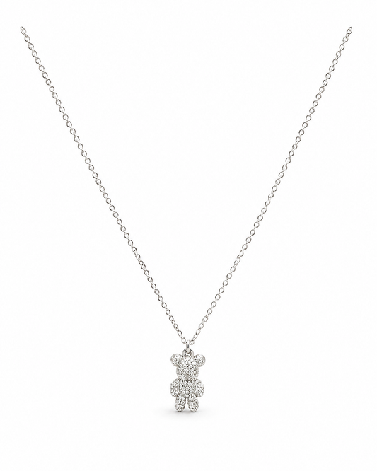 Sterling Silver Pavé Crystal Teddy Bear Pendant Necklace